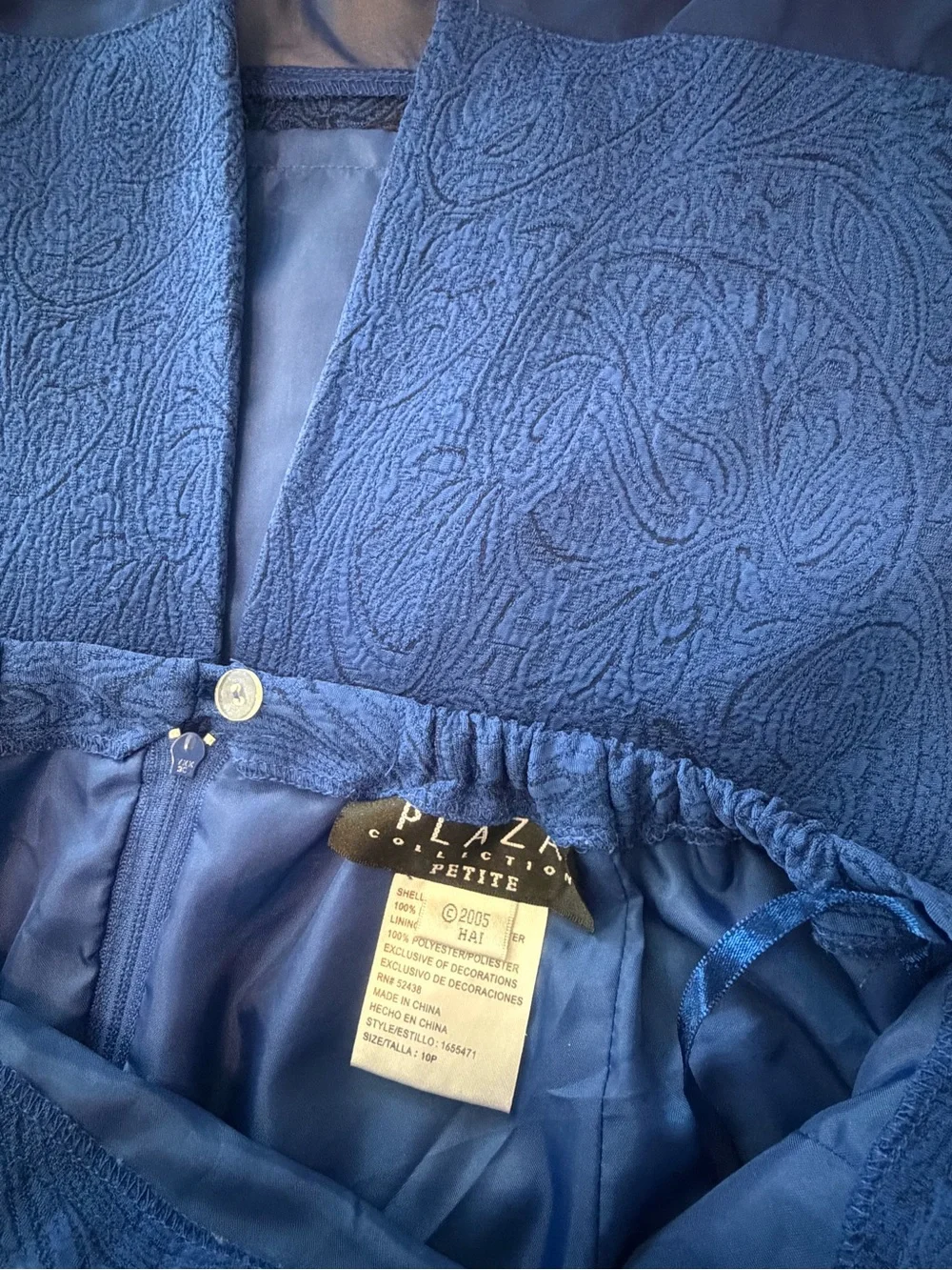 Women's Royal Blue Embroidered Jacket & Skirt Set Chiffon Trim